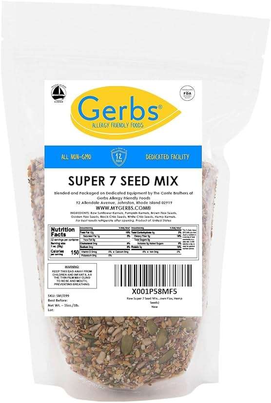 GERBS Raw Super 7 Seed Snack Trail Mix 1 LBS. | Top 14 Food Allergy Free | Resealable Bulk Bag | Made in USA | Raw Pumpkin | Sunflower | Brown & Golden Flax | Black & White Chia | Hemp | Gluten Free - Image 3
