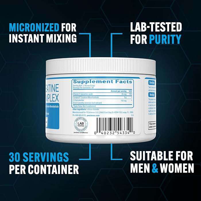 PEScience TruCreatine+ Creatine Monohydrate Powder, Micronized Creapure Creatine for Women & Men, Supports Muscle Growth, Strength & Recovery, Cognition, 30 Servings, Unflavored - Image 4
