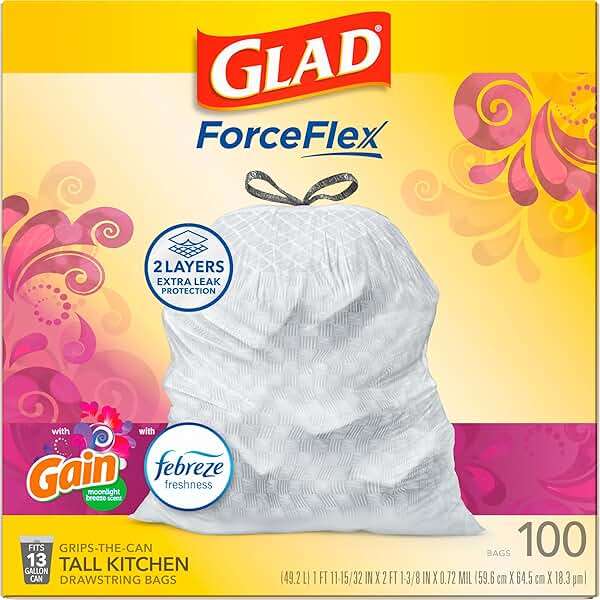Glad ForceFlex Tall Kitchen Trash Bags, 13 Gal, Gain Moonlight Breeze, 100 Ct (Package May Vary) - Image 10