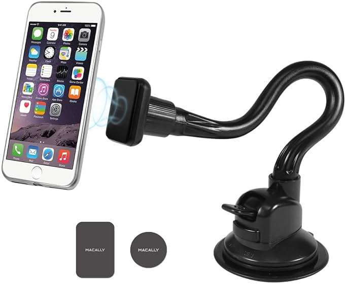 Macally Windshield Phone Mount for Car Magnetic - Suction Cup Window Mount Phone Holder with 8" Long Gooseneck Arm & Super Strong Magnet Mount for Smartphone and iPhone - Image 1