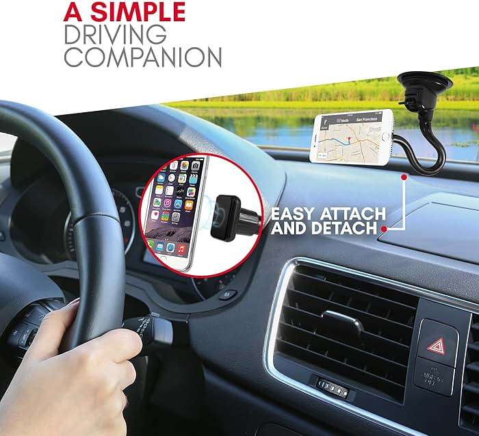 Macally Windshield Phone Mount for Car Magnetic - Suction Cup Window Mount Phone Holder with 8" Long Gooseneck Arm & Super Strong Magnet Mount for Smartphone and iPhone - Image 2