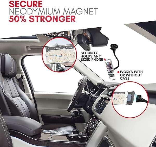 Macally Windshield Phone Mount for Car Magnetic - Suction Cup Window Mount Phone Holder with 8" Long Gooseneck Arm & Super Strong Magnet Mount for Smartphone and iPhone - Image 3