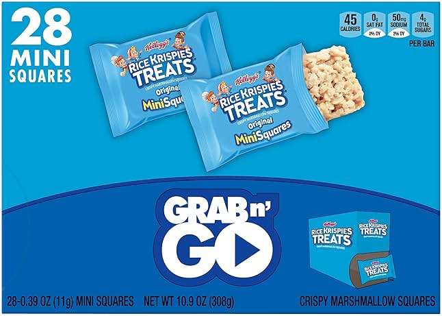 Rice Krispies Treats Mini Marshmallow Snack Bars, Kids Snacks, School Lunch, Grab N' Go, Original, 10.9oz Box (28 Bars) - Image 6
