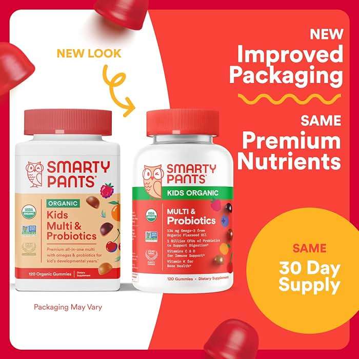 SmartyPants Organic Kids Multivitamin Gummies: Probiotics, Omega 3 (ALA), Vitamin D3, C, Vitamin B12, B6, A, K & Zinc for Immune Support, Biotin, Three Fruit Flavors, 120 Count (30 Day Supply) - Image 2