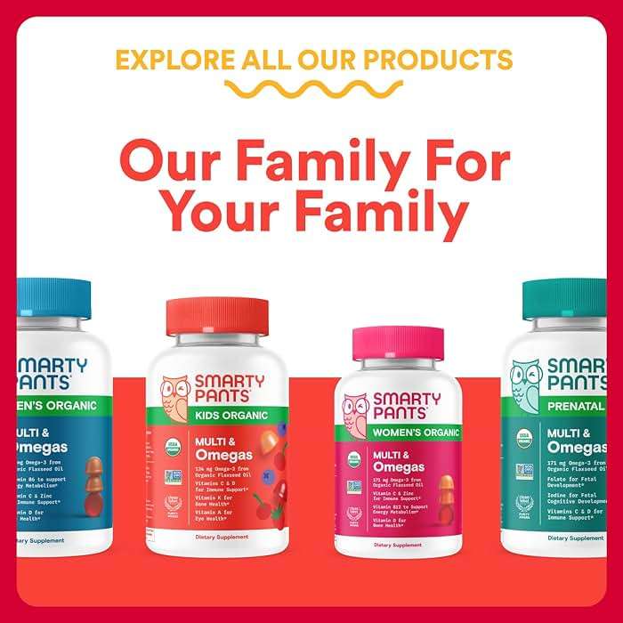 SmartyPants Organic Kids Multivitamin Gummies: Probiotics, Omega 3 (ALA), Vitamin D3, C, Vitamin B12, B6, A, K & Zinc for Immune Support, Biotin, Three Fruit Flavors, 120 Count (30 Day Supply) - Image 10