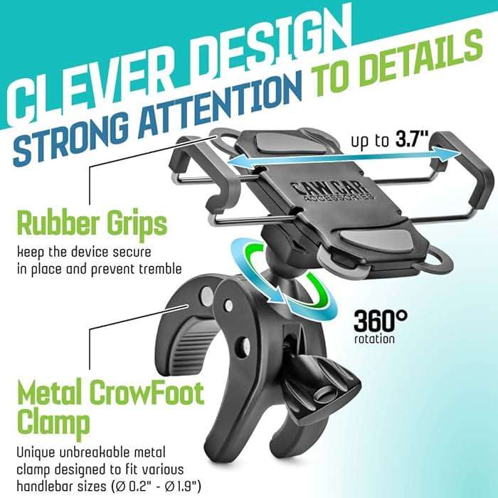 CAW.CAR Accessories Metal Bike & Motorcycle Phone Mount - The Only Unbreakable Handlebar Holder for iPhone, Samsung or Any Other Smartphone. +100 to Safeness & Comfort - Image 5
