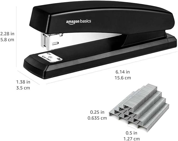 Amazon Basics Office Stapler with 1000 Staples, 25 Sheet Capacity, Non-Slip, Black, Home Office - Image 3