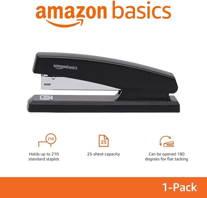 Amazon Basics Office Stapler with 1000 Staples, 25 Sheet Capacity, Non-Slip, Black, Home Office - Image 4