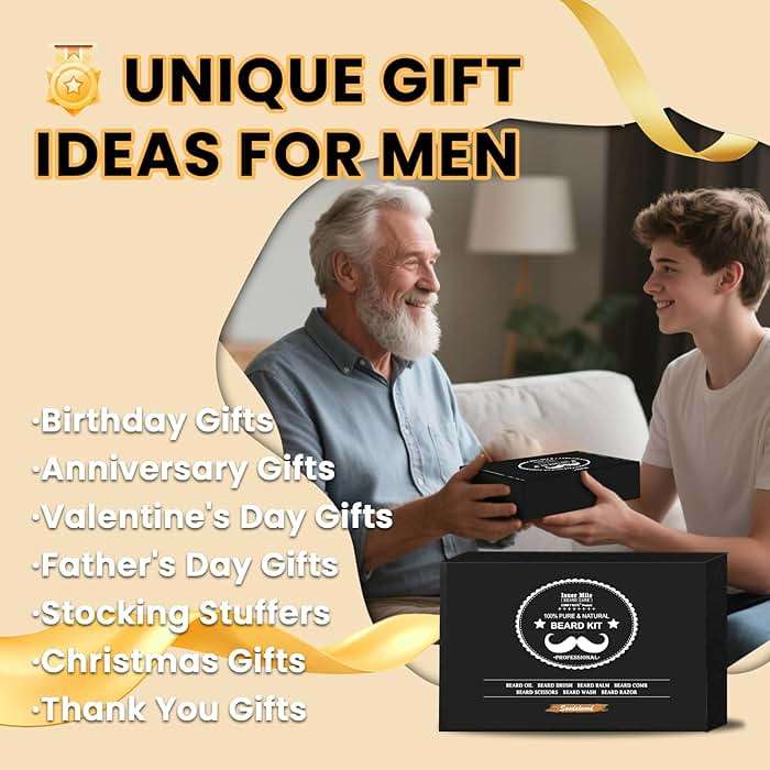 Isner Mile Dad Gifts Fathers Day Husband: from Wife Daughter, Beard Grooming Kit for Men with Beard Oil Balm Wash Brush Comb & Straight Razor, Stocking Stuffers Birthday Gifts for Men Him Boyfriend - Image 2