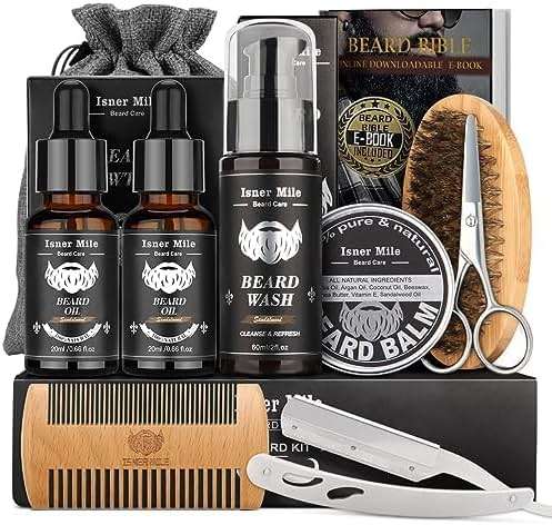 Isner Mile Dad Gifts Fathers Day Husband: from Wife Daughter, Beard Grooming Kit for Men with Beard Oil Balm Wash Brush Comb & Straight Razor, Stocking Stuffers Birthday Gifts for Men Him Boyfriend - Image 9