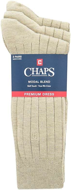 Chaps Men's Soft Touch True Rib Dress Crew Socks - 3 Pair Pack - Modal Blend and Embroidered Detail - Image 4