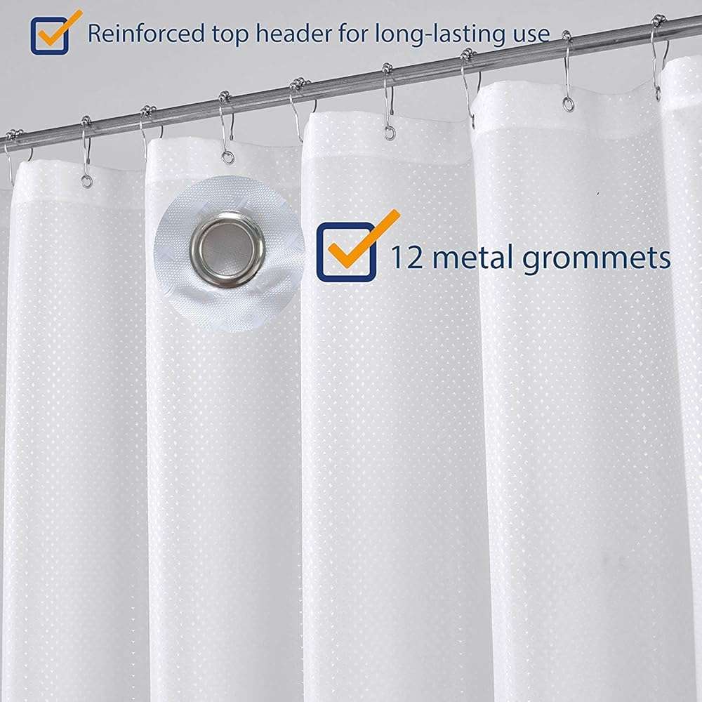 N&Y HOME Hotel Fabric Shower Curtain or Liner, Cloth Textured White Shower Curtain with Bottom Magnets, Machine Washable, 72 x 72 inches for Bathroom - Image 5