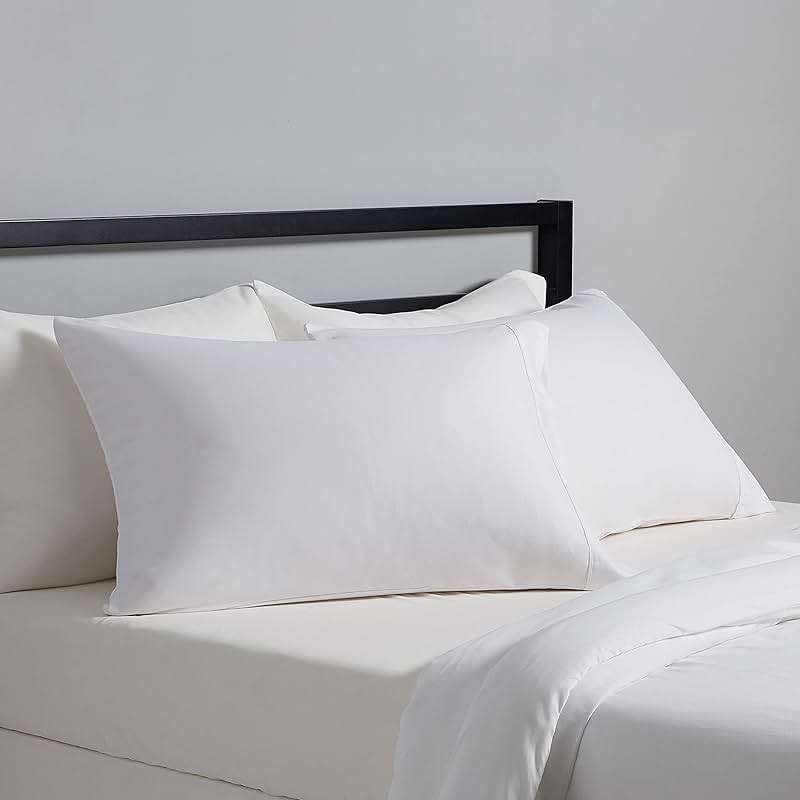 Amazon Basics Lightweight Super Soft Easy Care Microfiber Pillowcases, Standard size, 30" L x 20" W, Set of 2, Bright White, Pillows Not Included - Image 1