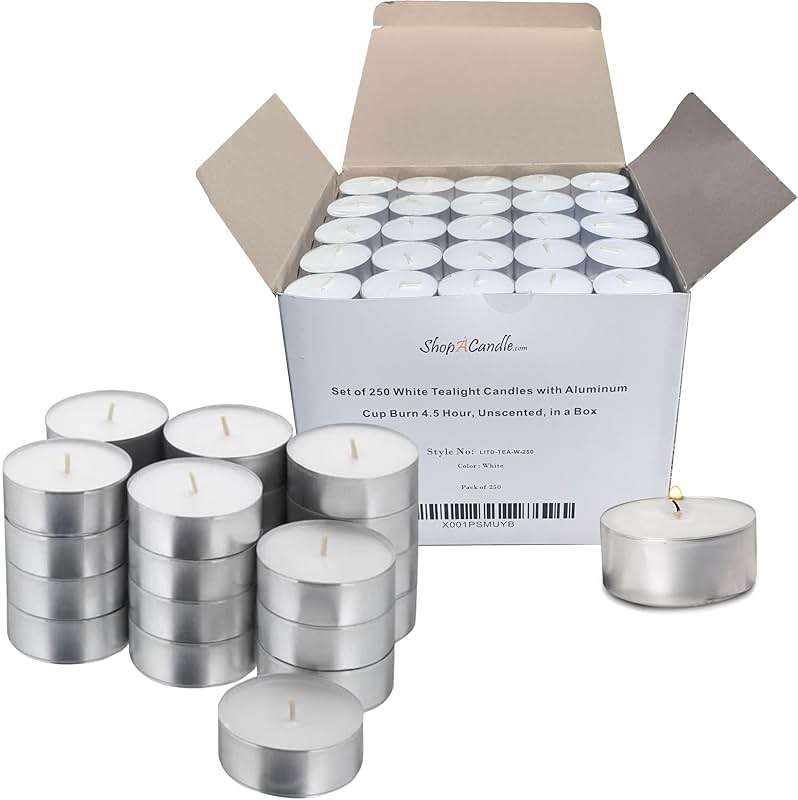 Tea Light Candles in Metal Cups - 4.5 Hours Clean, Long Burning White Unscented - 250 Votive Candles Bulk for Romantic Dinner, Wedding, Spa & Hotels by PARNOO - Image 1