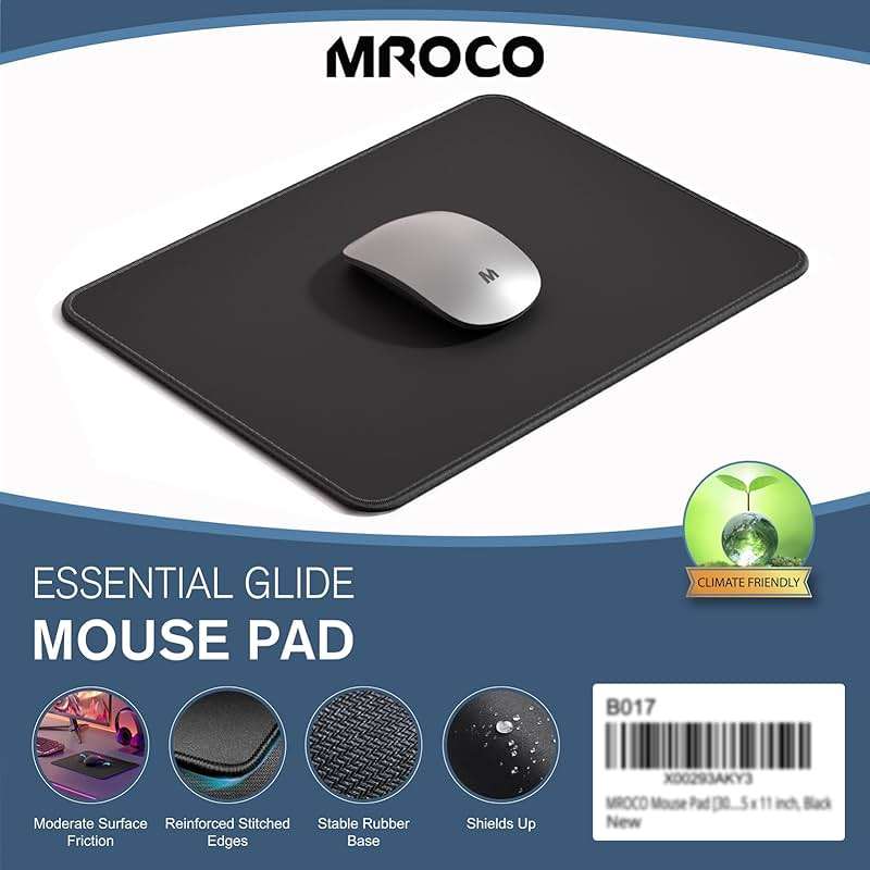 MROCO Essential Office & Gaming Mouse Pad, 30% Larger, 8.5” x 11” in, Black | Anti-Fray Stitched Edges, Premium Textured Surface, Non-Slip Rubber Base, Water and Stain Resistant Protection - Image 7