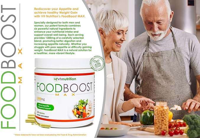 VH Nutrition | FoodBoost MAX | 1300mg Appetite Stimulant* Weight Gain Pills* for Men and Women | Formulated with Gentian, Turmuric, Fennel | 120 Capsules - Image 3