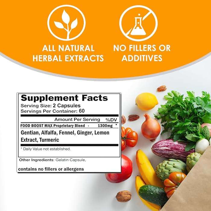 VH Nutrition | FoodBoost MAX | 1300mg Appetite Stimulant* Weight Gain Pills* for Men and Women | Formulated with Gentian, Turmuric, Fennel | 120 Capsules - Image 4