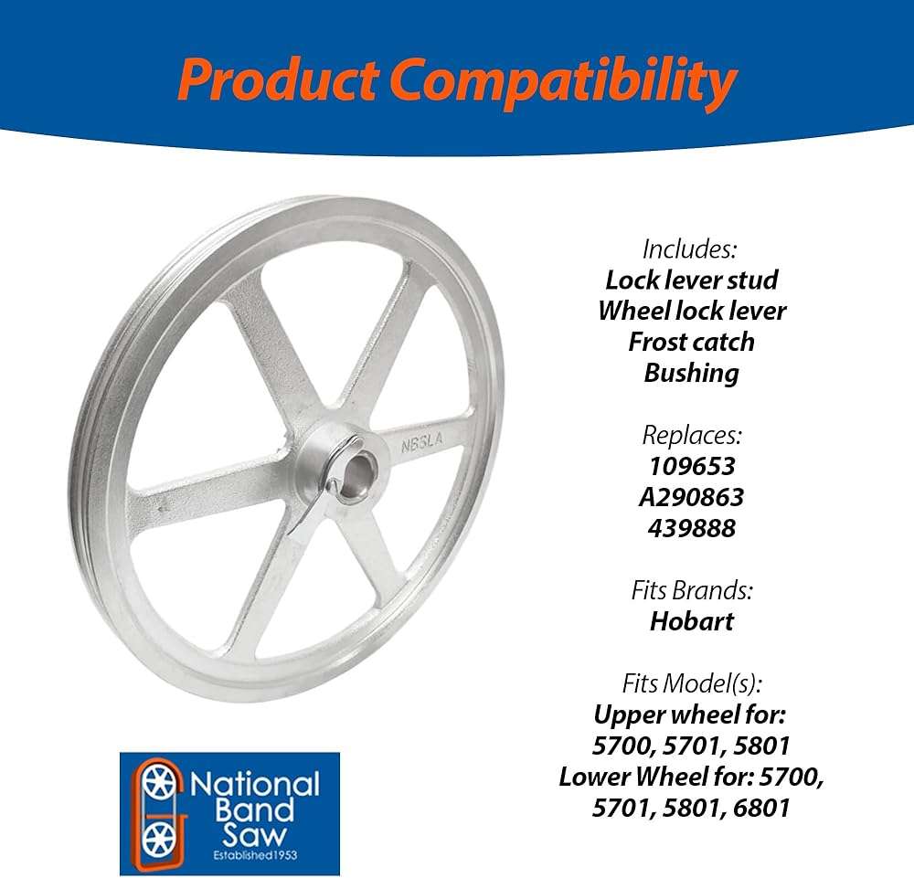 National Band Saw Meat Saw Wheel Pulley - Compatible with Hobart Parts 5700, 5701, 5801, 6801, ML-109653-0000Z - Image 4
