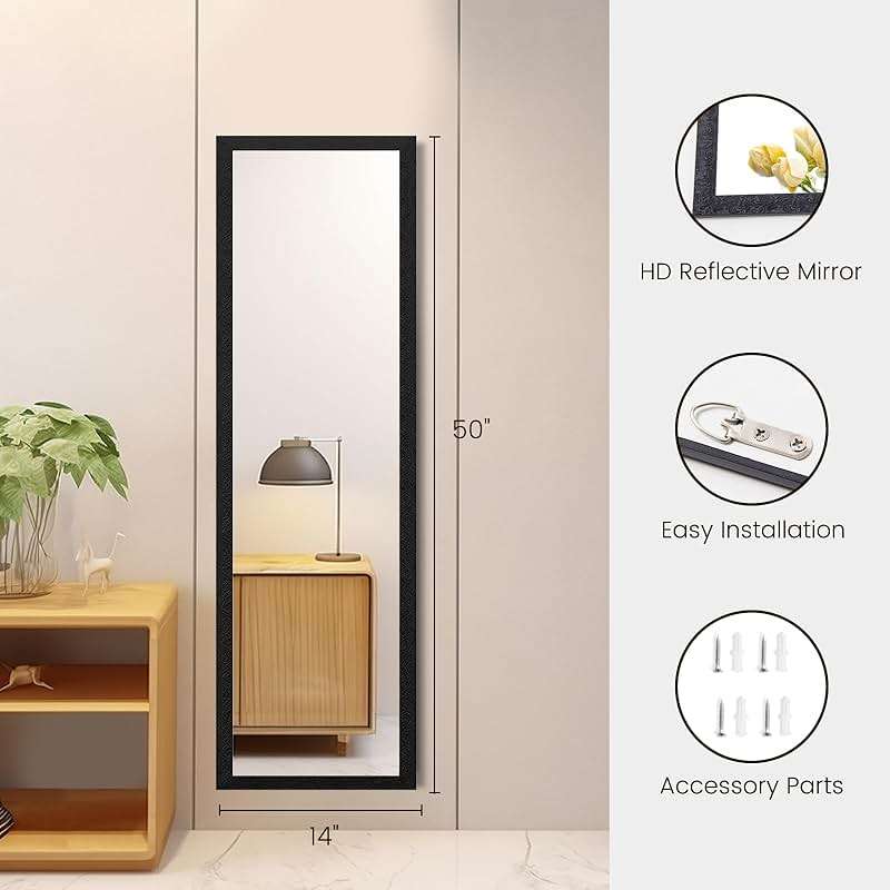 Beauty4U Full Length Wall Mirror - Explosion-Proof, Rectangular Float Framed for Room Decor, 50" x 14", Black - Image 2