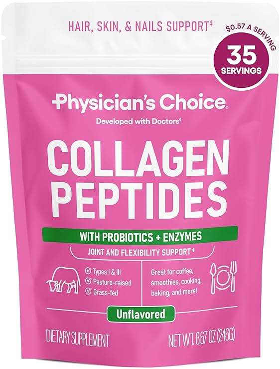 Physician's CHOICE Collagen Peptides - Hydrolyzed Protein Powder for Hair, Skin, Joints - Grass Fed, Non-GMO - Image 1