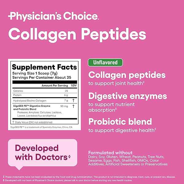 Physician's CHOICE Collagen Peptides - Hydrolyzed Protein Powder for Hair, Skin, Joints - Grass Fed, Non-GMO - Image 6