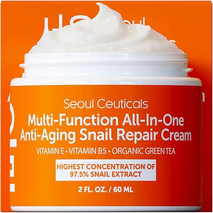 SeoulCeuticals Snail Mucin Moisturizer 97.5% - Korean Skin Care Snail Repair Cream - Day & Night Anti Aging K Beauty Skincare Cruelty Free 2oz - Image 1