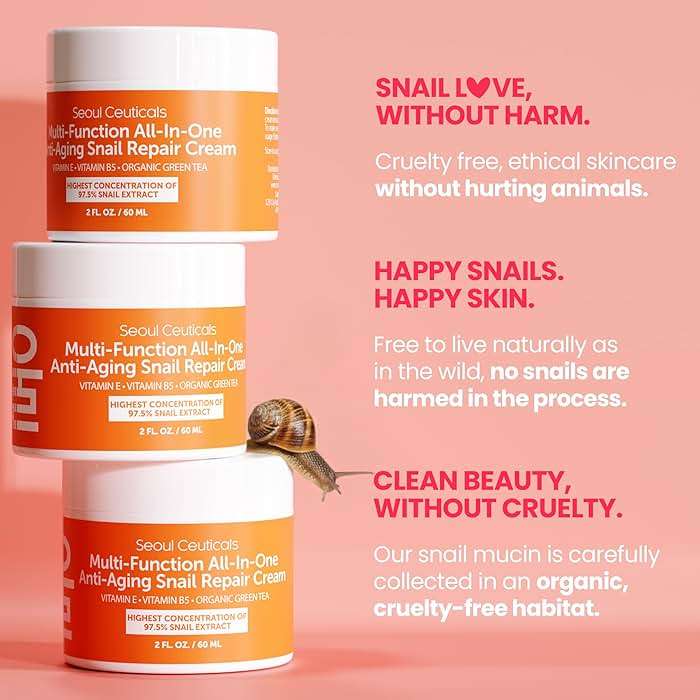 SeoulCeuticals Snail Mucin Moisturizer 97.5% - Korean Skin Care Snail Repair Cream - Day & Night Anti Aging K Beauty Skincare Cruelty Free 2oz - Image 7