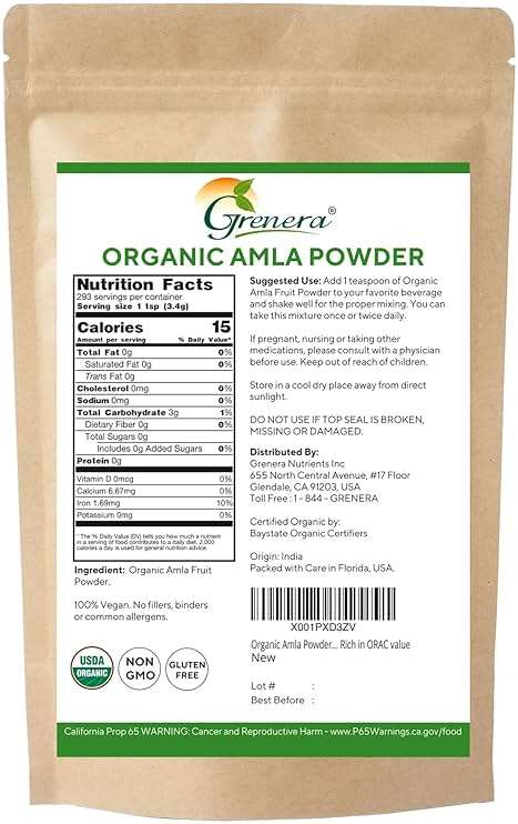 Grenera Organic Amla Powder | USDA Organic Indian Gooseberry Fruit | Non-GMO, Vegan, Kosher & Gluten Free | Amalaki Powder for Smoothies, Juices, Yogurt, Recipes and DIY Hair Care | 2.2 lbs (1 kg) - Image 8