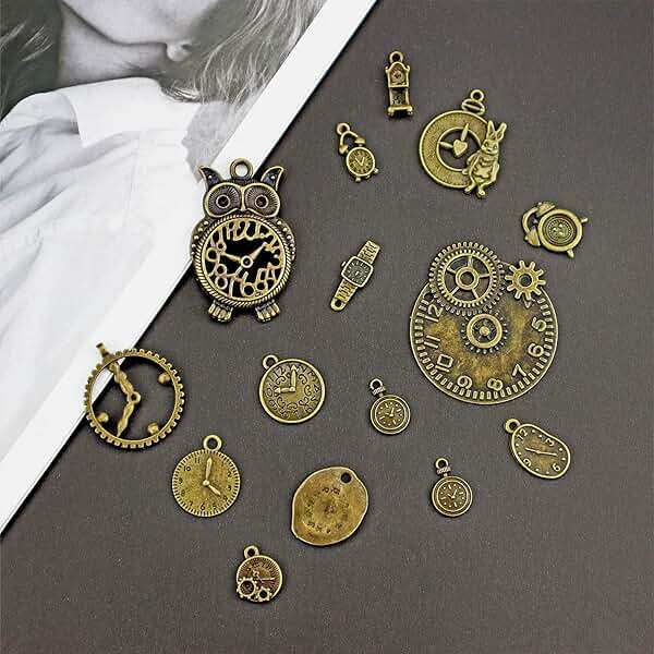 JIALEEY Antiqued Bronze Clock Face Charm Pendant, Wholesale Bulk Lots Mixed Gears Steampunk Charms Pendants DIY for Necklace Bracelet Jewelry Making and Crafting, 100g(38PCS) - Image 6