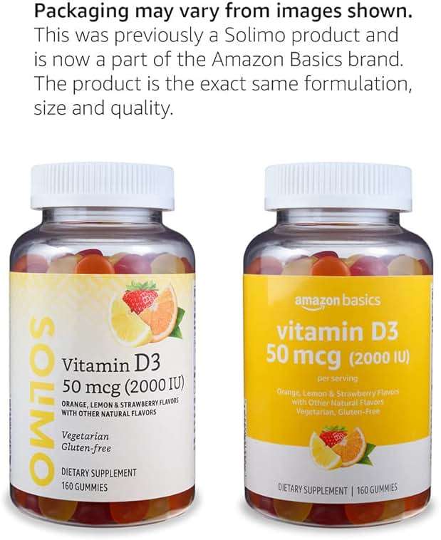 Amazon Basics Vitamin D3 2000 IU Gummies, Orange, Lemon & Strawberry, 160 Count (2 per Serving) (Previously Solimo) - Image 3