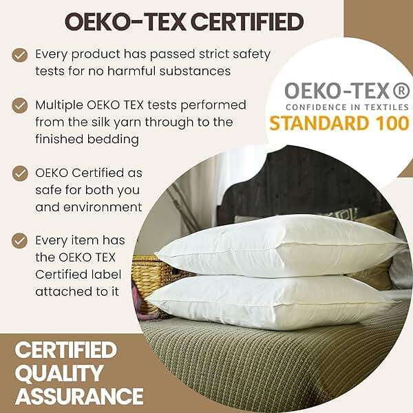 Pair of Silk-Filled Pillows. King Size (36" x 20"). Luxury Top Grade Mulberry Silk. Very Hygienic and Comfortable Luxury Bedding. Oeko-TEX® Certification - Image 4
