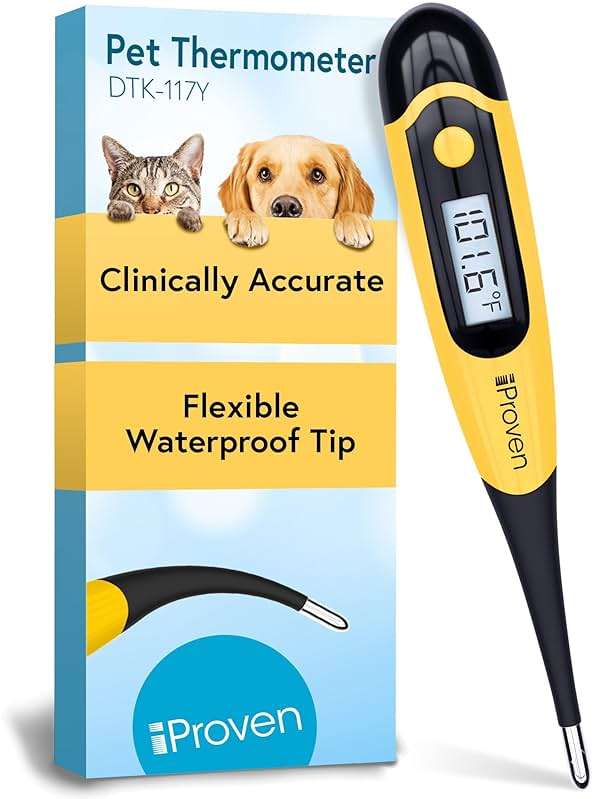 iProven Dog & Cat Thermometer for Accurate Fever Detection, Comfortable Flexible Tip, Waterproof Pet Thermometer, Fast Readings in 20 sec, Whelping and Veterinary Supply, DTK-117Y - Image 1