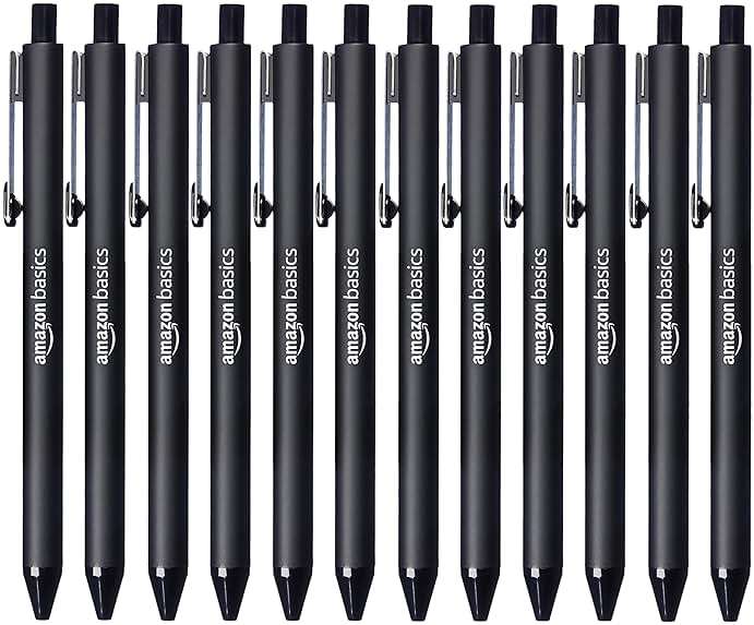 Amazon Basics Retractable Ballpoint Pens with Comfortable Grip for Smooth Writing, Black, Note-Taking, Office and School Supplies, 12-Pack - Image 1
