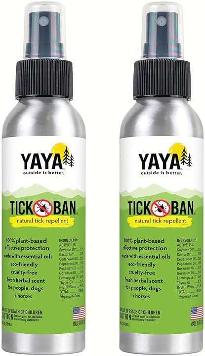 Yaya Organics Tick Ban DEET-Free Mist Spray - Made in USA - All Natural Extra Strength Tick Repellent Spray Made with Essential Oils - Safe for Kids & Dogs (4 Ounce, 2 Pack) - Image 1