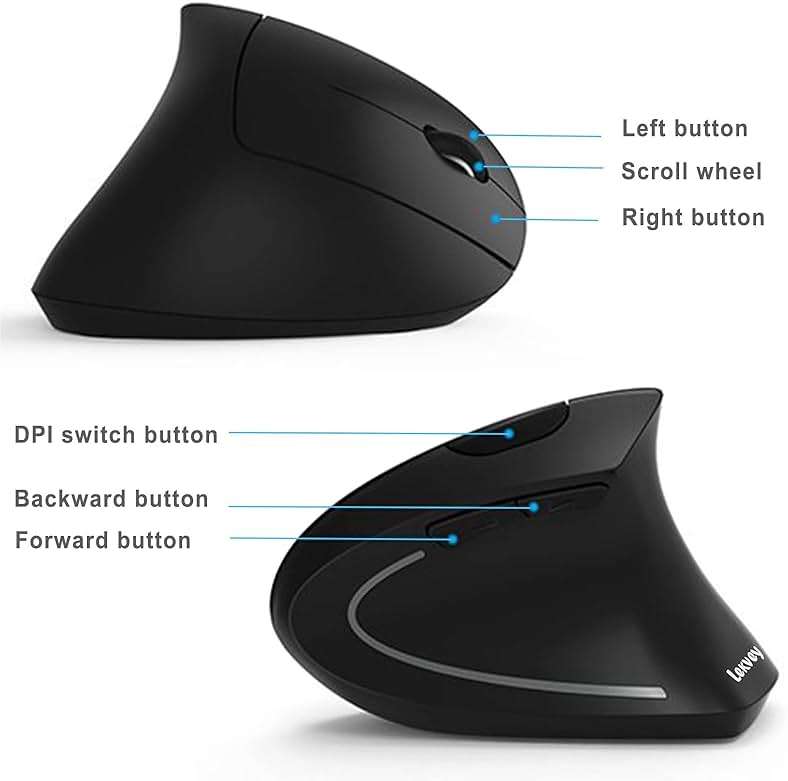 Ergonomic Mouse, LEKVEY Vertical Wireless Mouse - Rechargeable 2.4G Optical Vertical Mice : 3 Adjustable DPI 800/1200/1600 Levels 6 Buttons, for Laptop, Mac, PC, Computer, Desktop, Notebook etc, Black - Image 9