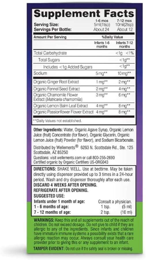 Wellements Organic Nighttime Gripe Water for Babies 1 Month+ (4 Fl Oz) - Baby Gripe Water for Bedtime Relief Gas, Colic & Fussiness - Herbs Promote a Peaceful Night’s Sleep - USDA Certified & Non GMO - Image 2