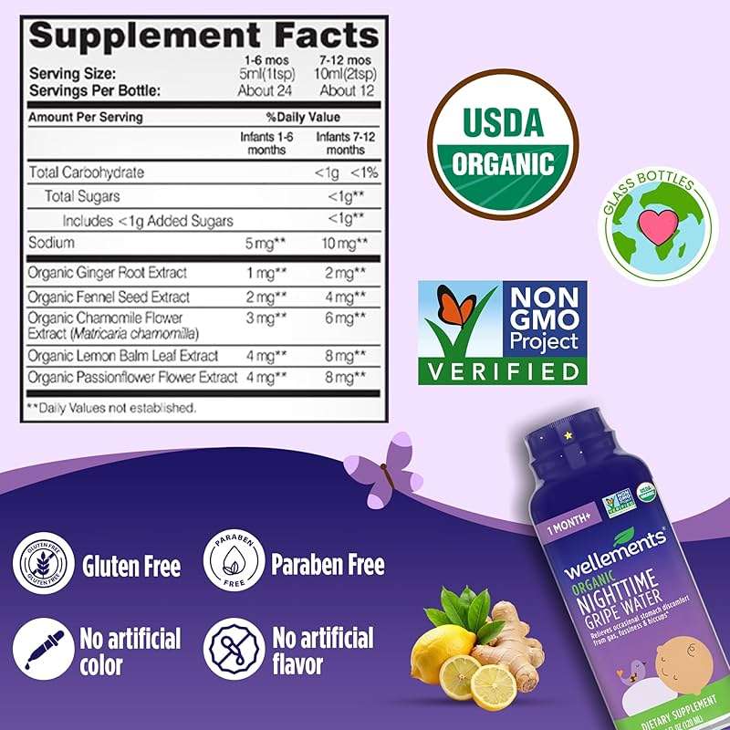 Wellements Organic Nighttime Gripe Water for Babies 1 Month+ (4 Fl Oz) - Baby Gripe Water for Bedtime Relief Gas, Colic & Fussiness - Herbs Promote a Peaceful Night’s Sleep - USDA Certified & Non GMO - Image 4