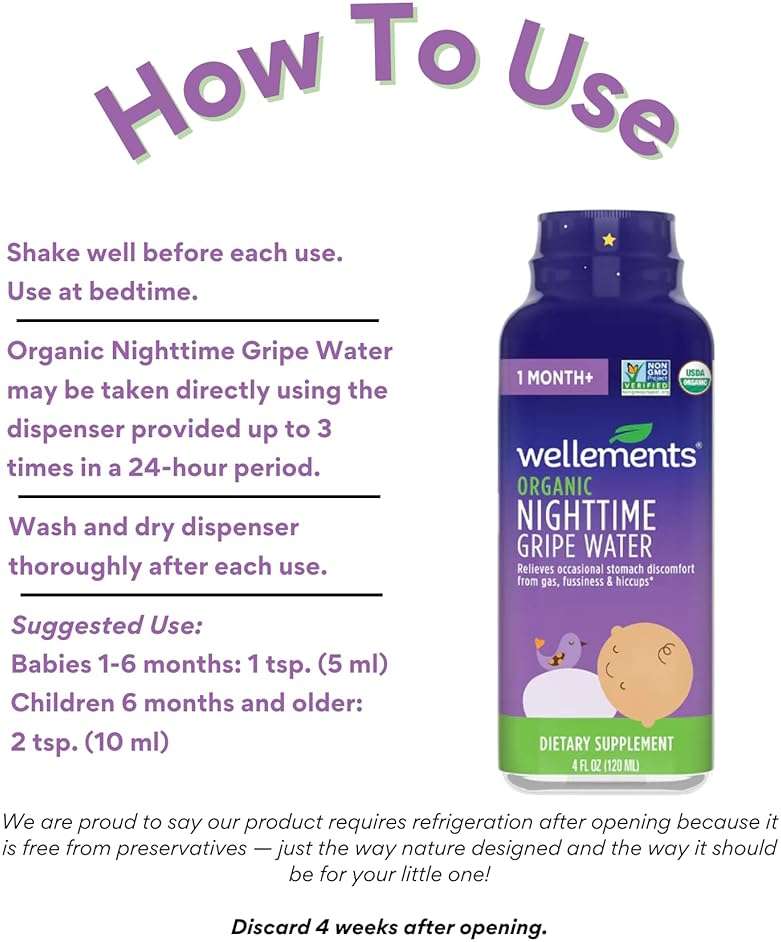 Wellements Organic Nighttime Gripe Water for Babies 1 Month+ (4 Fl Oz) - Baby Gripe Water for Bedtime Relief Gas, Colic & Fussiness - Herbs Promote a Peaceful Night’s Sleep - USDA Certified & Non GMO - Image 8