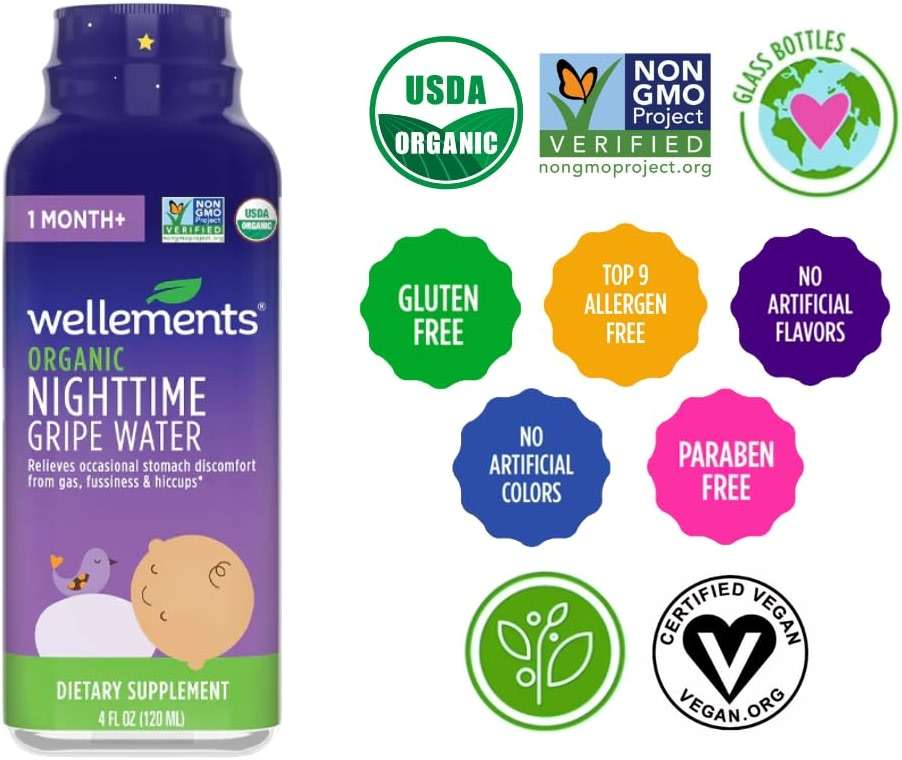 Wellements Organic Nighttime Gripe Water for Babies 1 Month+ (4 Fl Oz) - Baby Gripe Water for Bedtime Relief Gas, Colic & Fussiness - Herbs Promote a Peaceful Night’s Sleep - USDA Certified & Non GMO - Image 9