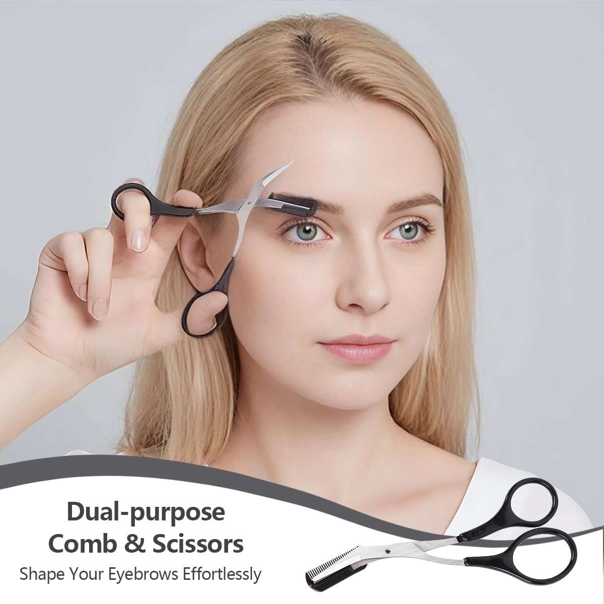 ericotry Professional Precision Eyebrow Trimmer Scissors Scissors with Comb and Non Slip Finger Grips Black Silver Tone for Men Women Hair Removal Grooming Shaping Black - Image 5