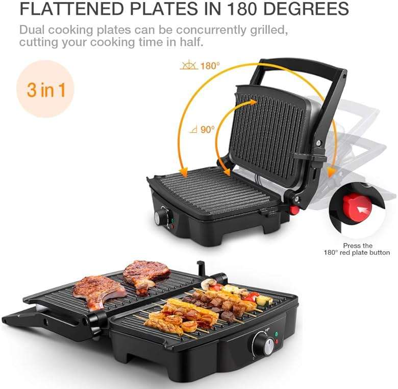 Panini Maker, iSiLER 2 Slice Panini Press Grill, Electric Sandwich Maker Non-Stick Coated Plates, Opens 180 Degrees for Cooking Breakfast Snacks - Image 5