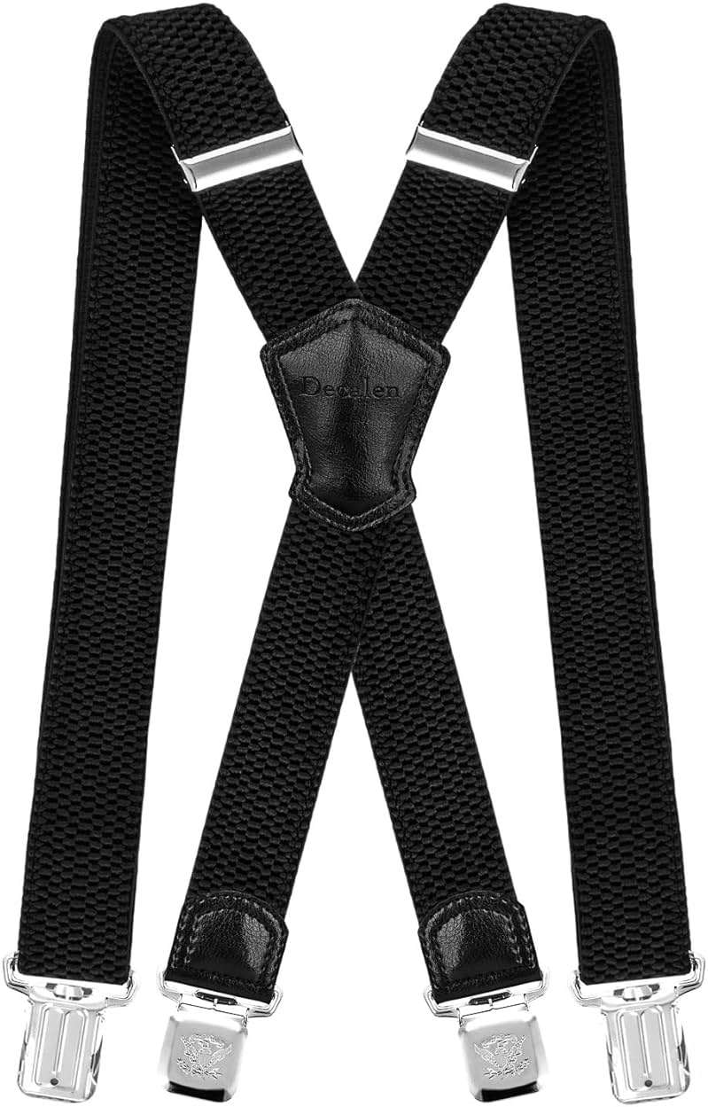 Decalen Mens Suspenders Very Strong Clips Heavy Duty Braces Big and Tall X Style - Image 1