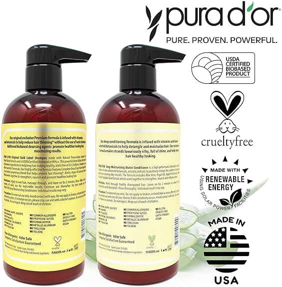 PURA D'OR Gold Label Anti-Thinning Biotin Shampoo & Conditioner, 16oz x2 | Thicker-Looking Hair, Clinically Tested, Botanical Extracts, Aloe Vera Base, Men & Women, Sulfate-Free, Natural Earthy Scent - Image 7