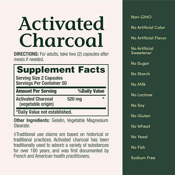 Nature's Bounty Activated Charcoal 260 mg, 100 Capsules, Dietary Supplement to Support a Healthy Lifestyle - Image 5