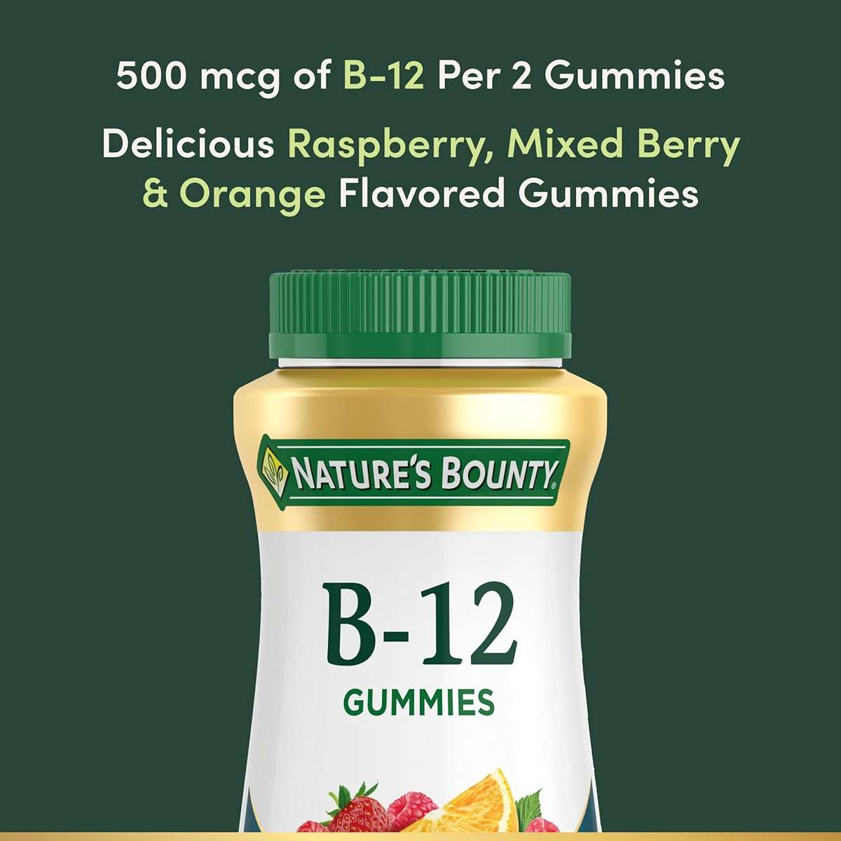 Nature's Bounty Vitamin B12 Gummies, Dietary Supplement, Supports Energy Metabolism and Nervous System Health, Mixed Berry Flavor, 500mcg, 90 Gummies - Image 3