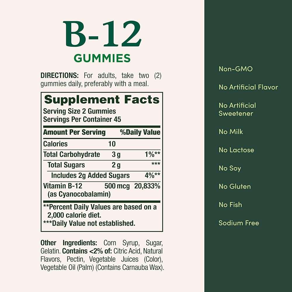 Nature's Bounty Vitamin B12 Gummies, Dietary Supplement, Supports Energy Metabolism and Nervous System Health, Mixed Berry Flavor, 500mcg, 90 Gummies - Image 5