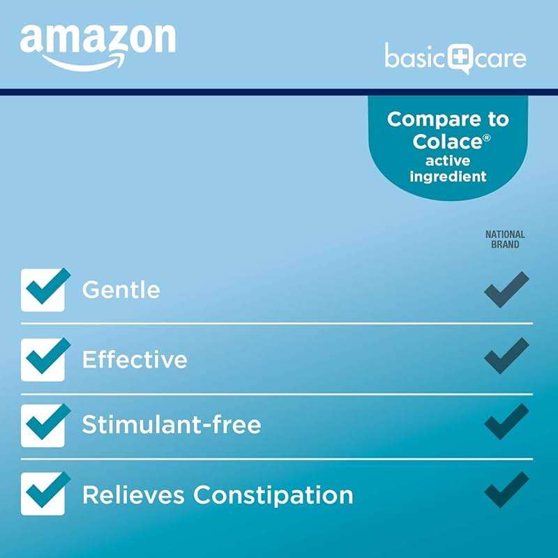 Amazon Basic Care Stool Softener Laxative, Docusate Sodium 100 mg, Softgels, For Constipation Relief, 100 Count - Image 2