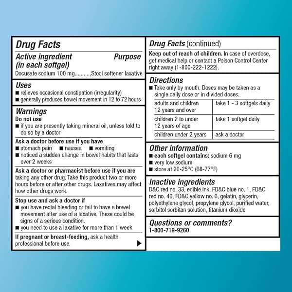 Amazon Basic Care Stool Softener Laxative, Docusate Sodium 100 mg, Softgels, For Constipation Relief, 100 Count - Image 6