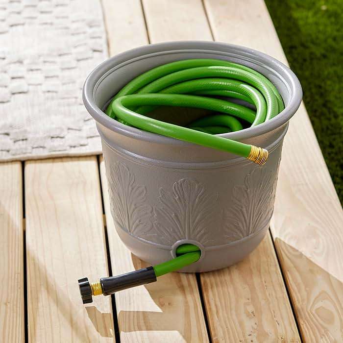 Suncast 300 Foot Heavy Duty 5 Gallon Decorative Plastic Hose Pot for Expandable and Lightweight Hoses, Ideal for Garden, Patio and Backyard Use - Image 9