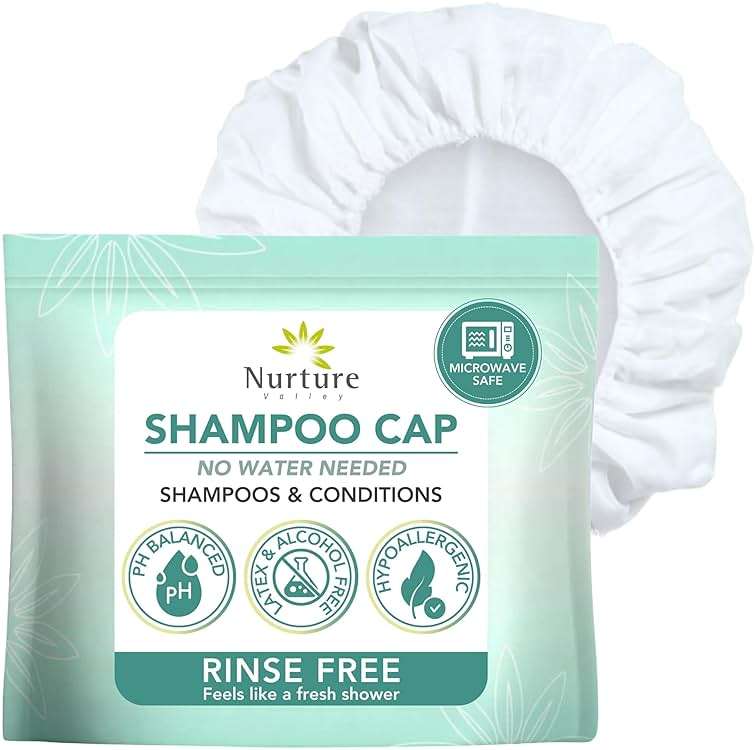 No Water Rinse Free Shampoo Cap by Nurture | Microwavable Hair Washing & Conditioning Shower Caps | Waterless Bathing | Disposable & Hypoallergenic for Adults, Bedridden & Elderly - Image 1